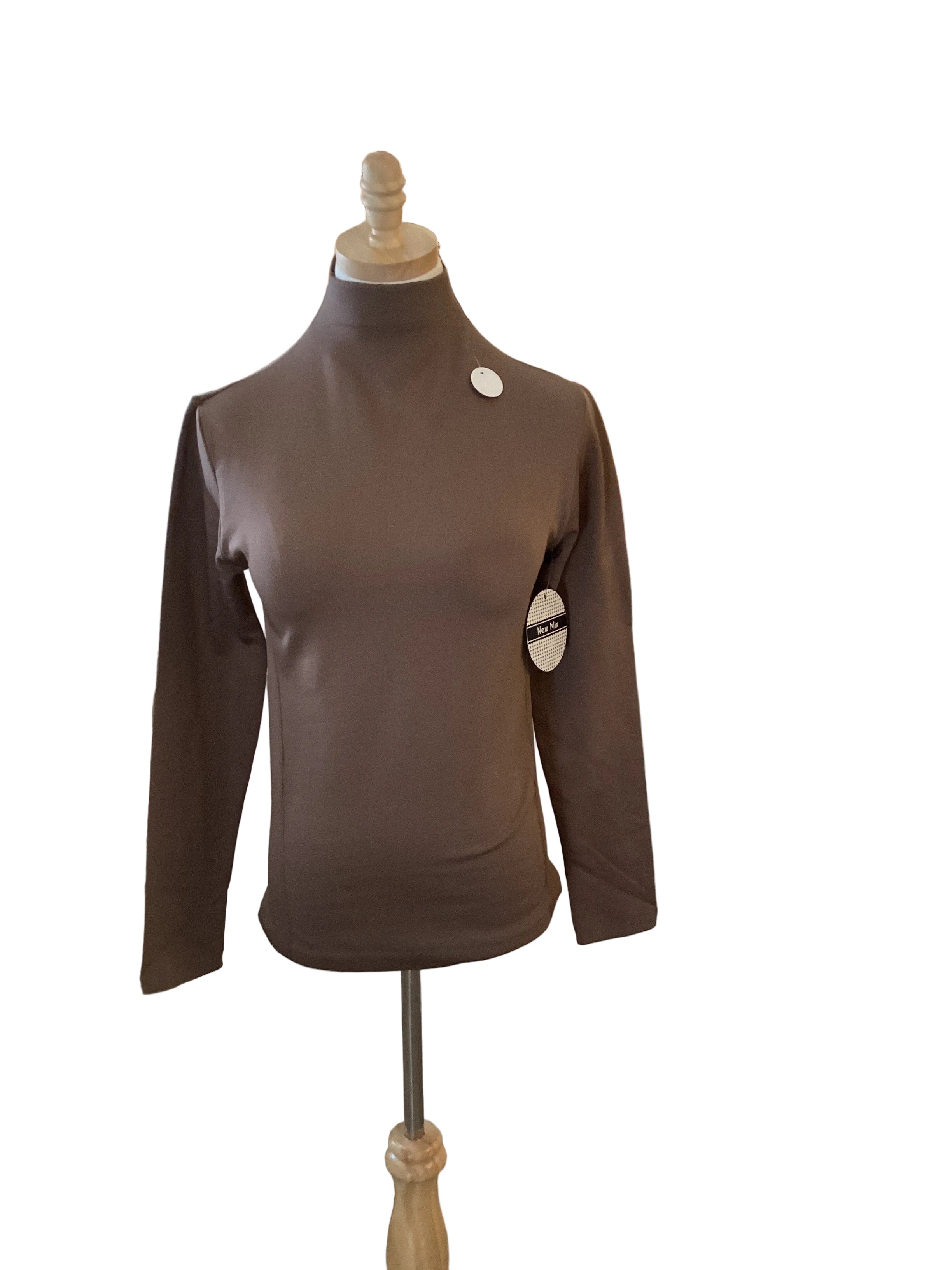 New mix mocha fleece mock neck long sleeve top