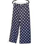Blue denim white polka dot wide leg jeans