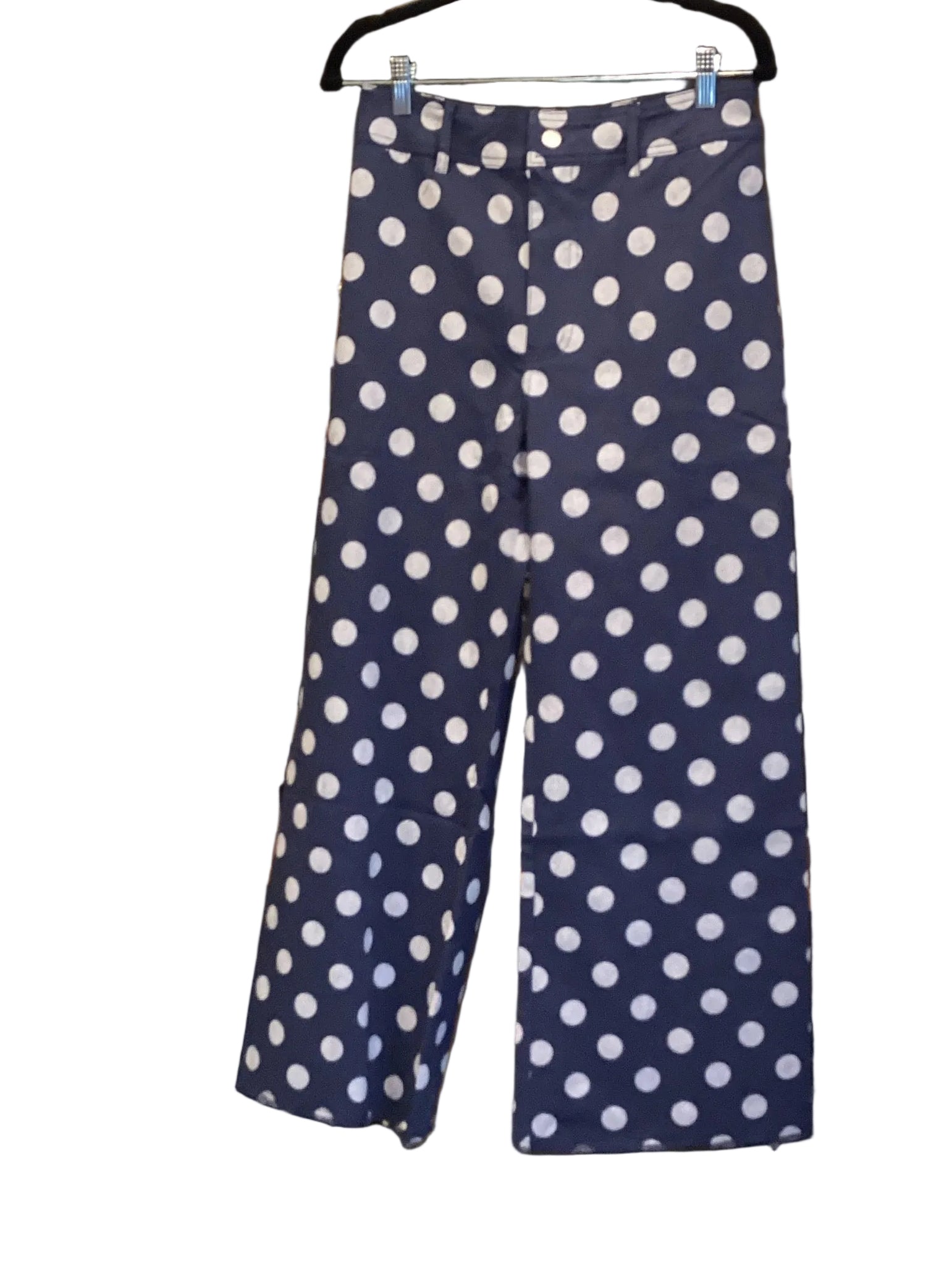 Blue denim white polka dot wide leg jeans