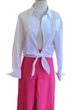 Krazy Larry White Tie Waist Long Sleeve Blouse