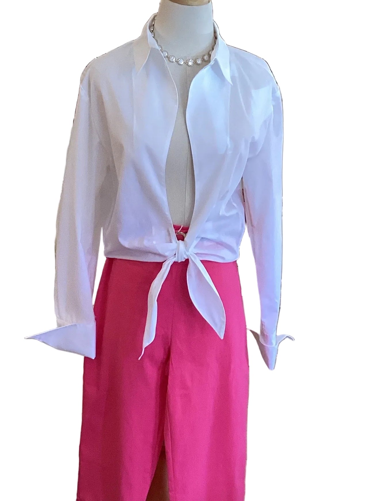 Krazy Larry White Tie Waist Long Sleeve Blouse