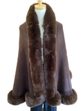 Rachel Zoe Chocolate Faux fur trim cape poncho