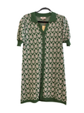Entro green/beige button front knit dress