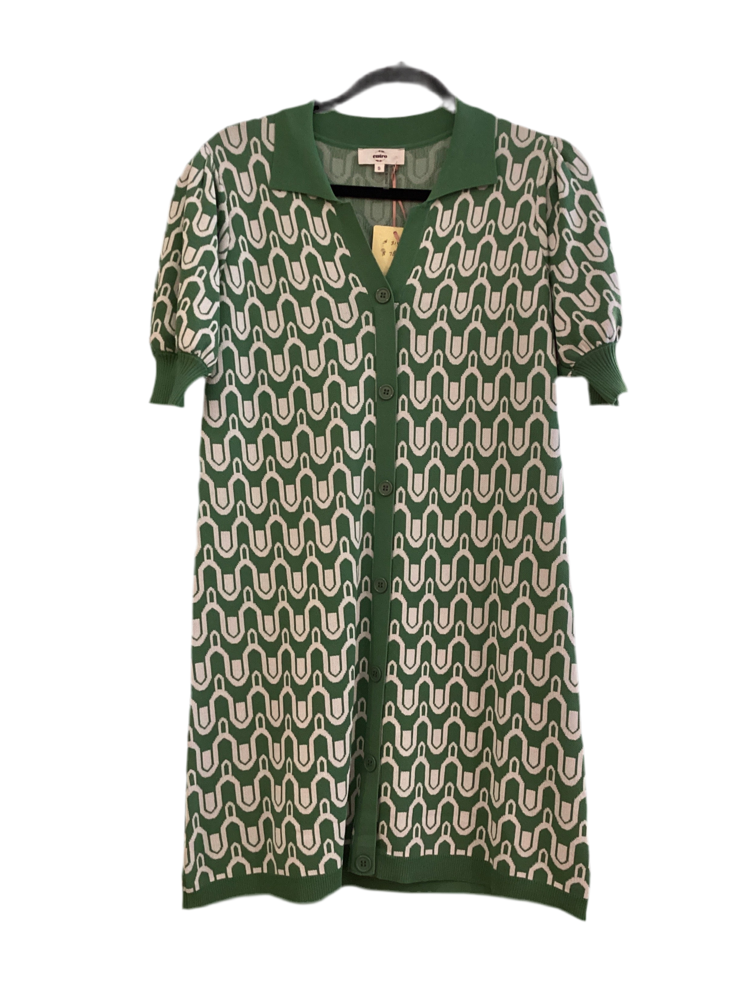 Entro green/beige button front knit dress