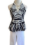 Flying Tomato Black & White Zebra Print Halter Neck Button Front Top