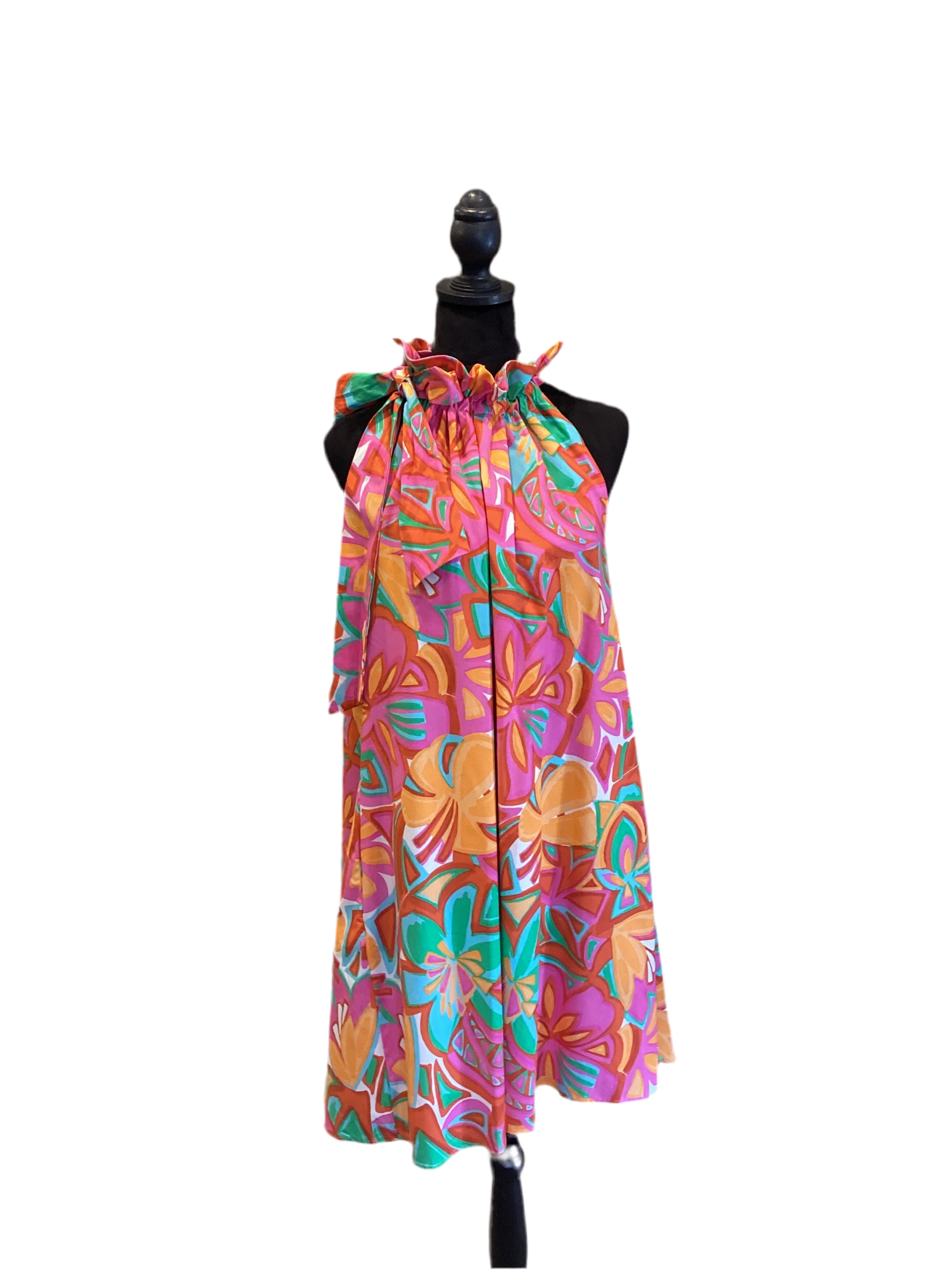 Adrienne Gracie Bloom Mirage Ruffle Tie Neck Dress