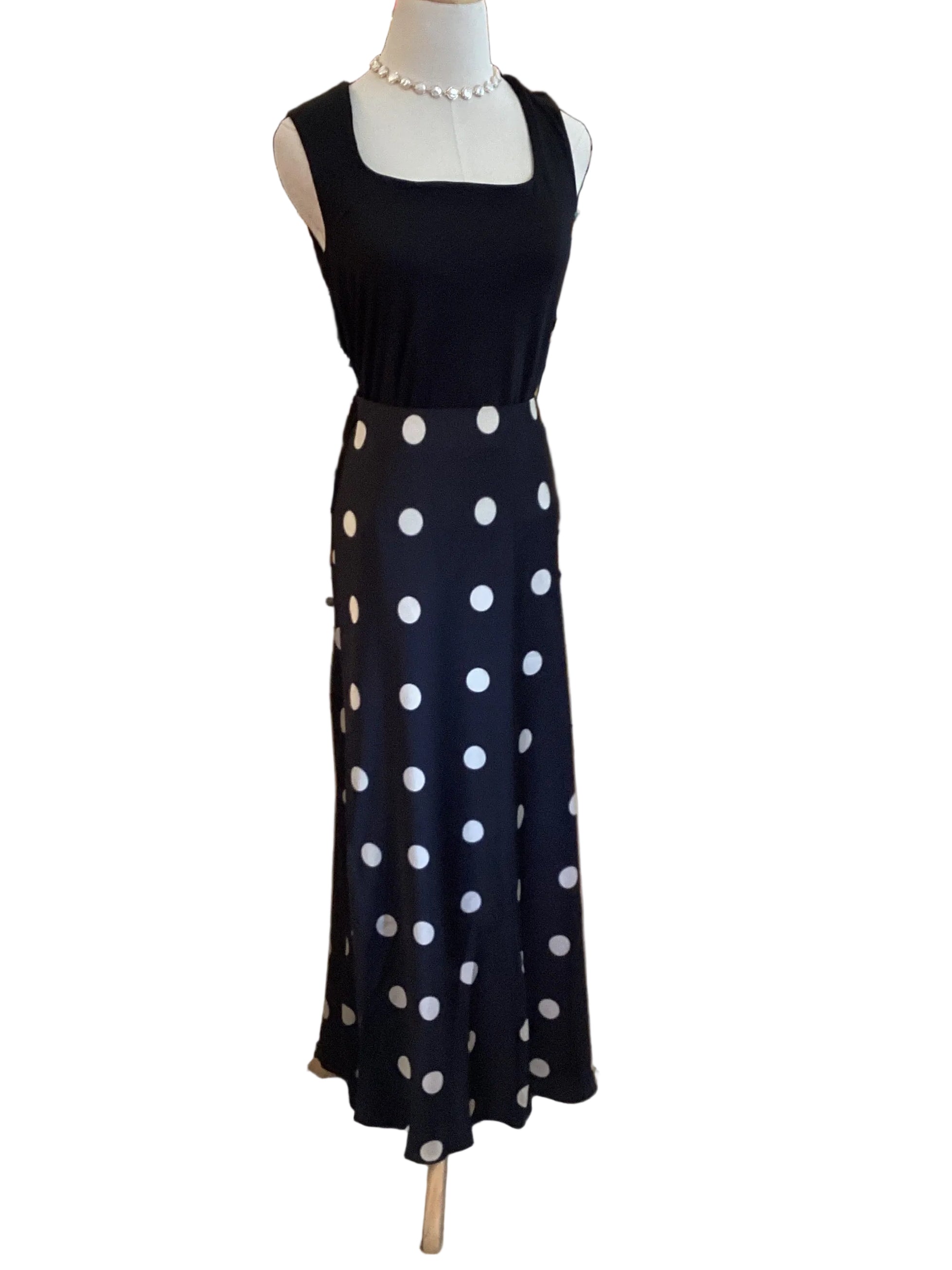 TCEC Black Polka Dot Midi Skirt