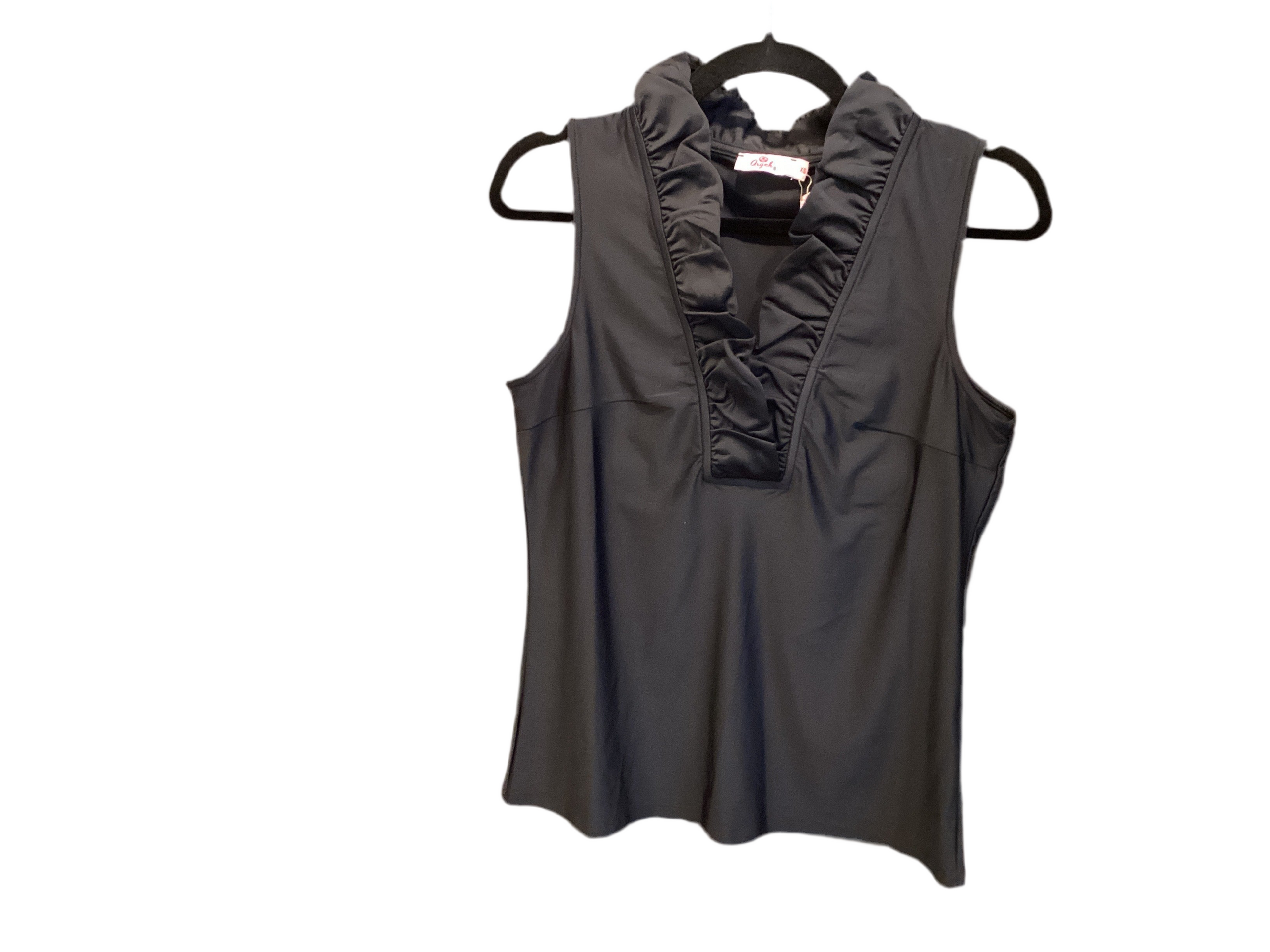 Aryeh black sleeveless ruffle neck top