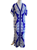 Glam Blue & Cream Printed Short Sleeve Maxi Dress