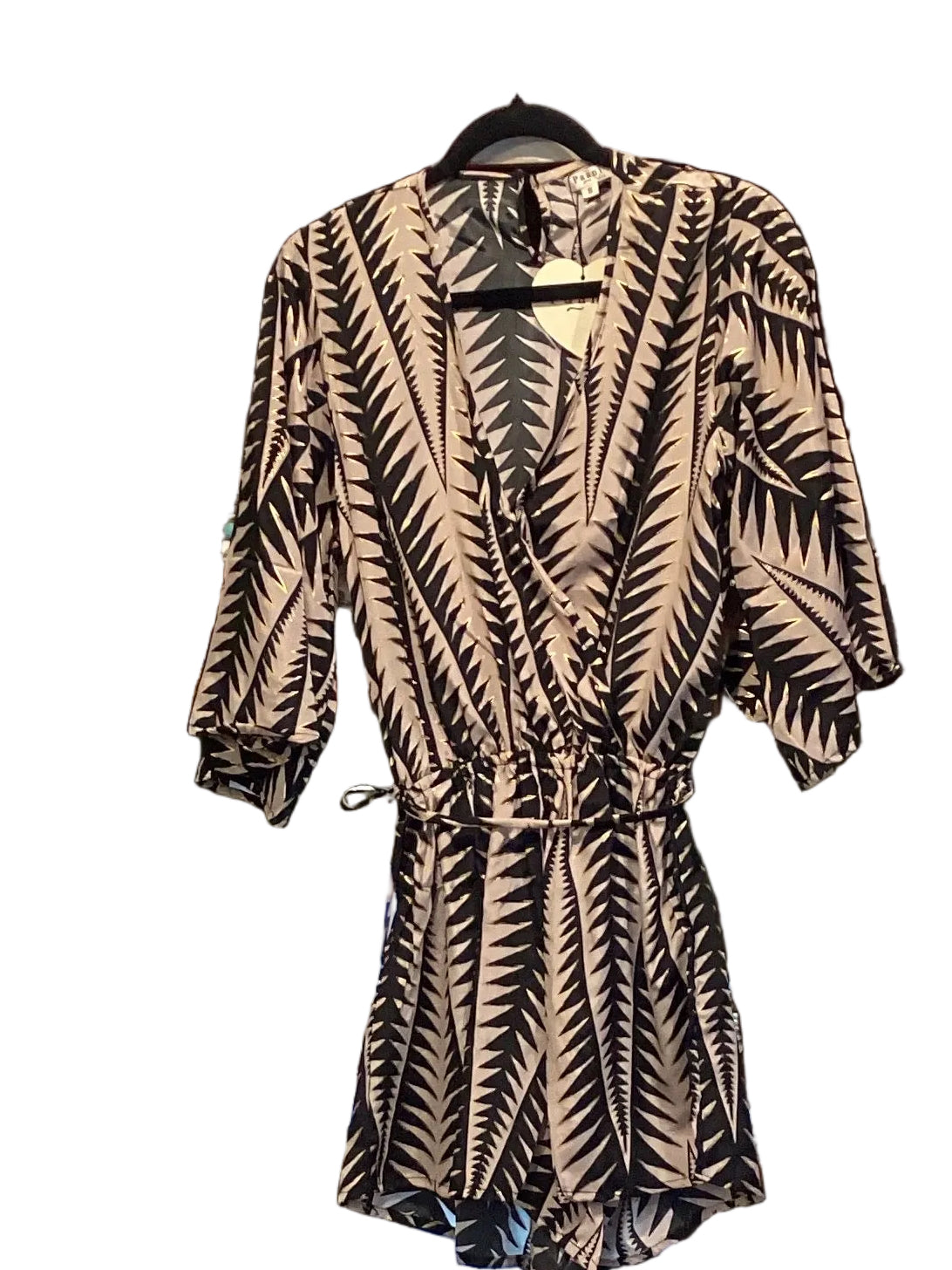 Paani Lov black taupe gold v neck 3/4 bell sleeve romper