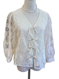 Jodifl Ivory Lace 3/4 Sleeve Tie Front Blouse