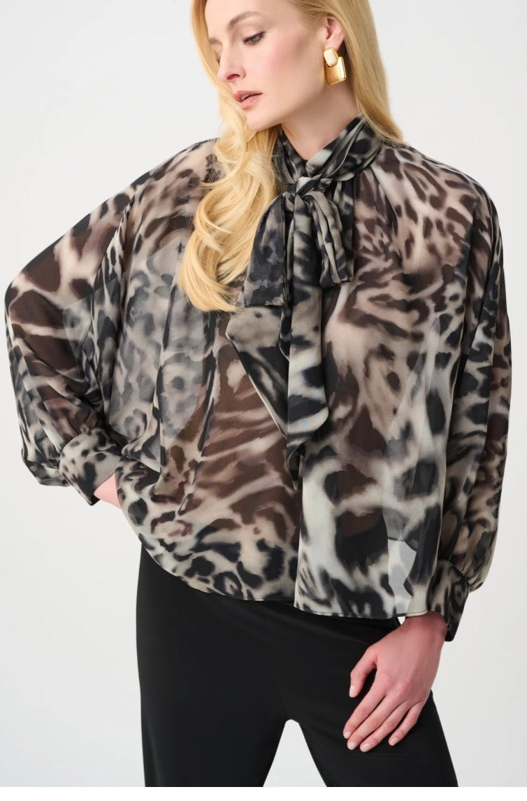 Joseph Ribkoff animal print bowtie blouse