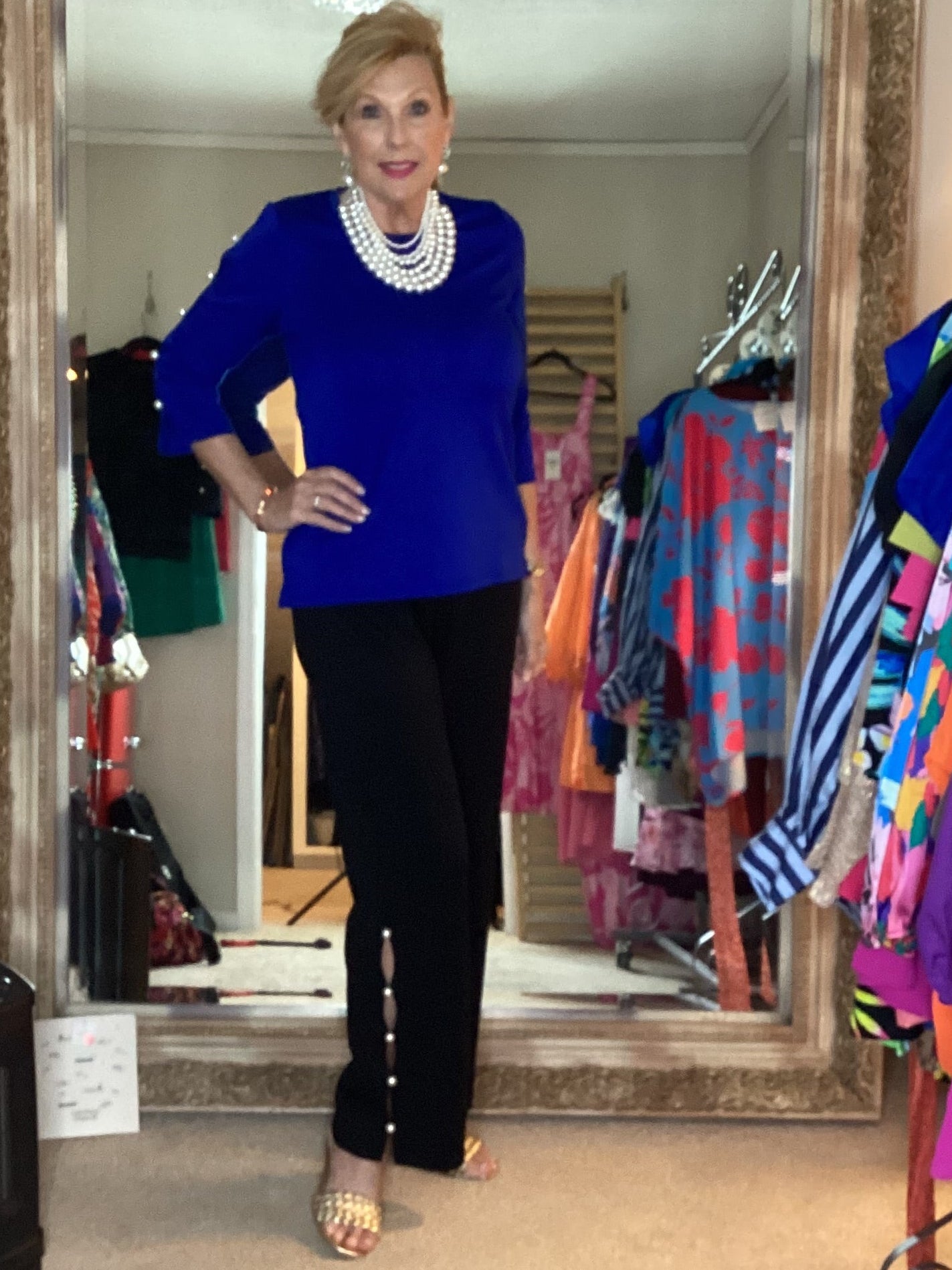 Lior blue peek a boo pearl detail top