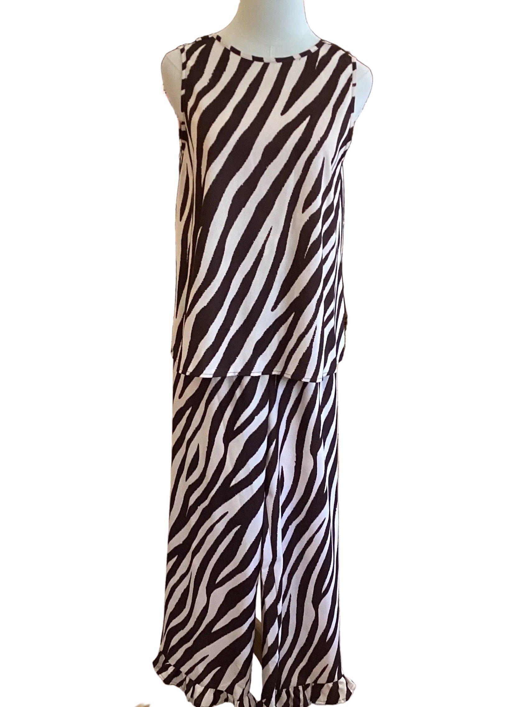 LovLov brown& beige animal print ruffle hem pants