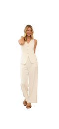 Skies are blue white high waisted wide leg trousers
