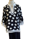 Jodifl black/white polka dot v neck 3/4 sleeve top