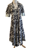 Lior black / ivory pointed collar short sleeve maxi