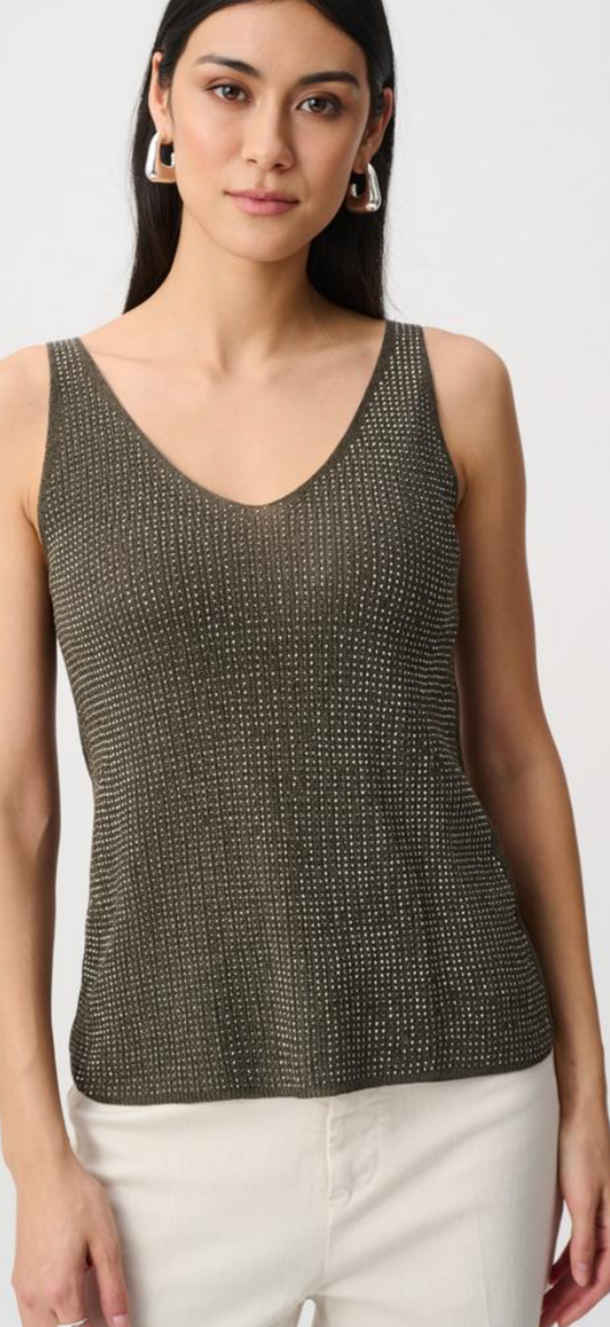 Joseph Ribkoff avocado v neck rhinestone camisole