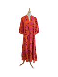 Mary Square pink orange burgundy tiered maxi with puff sleeve