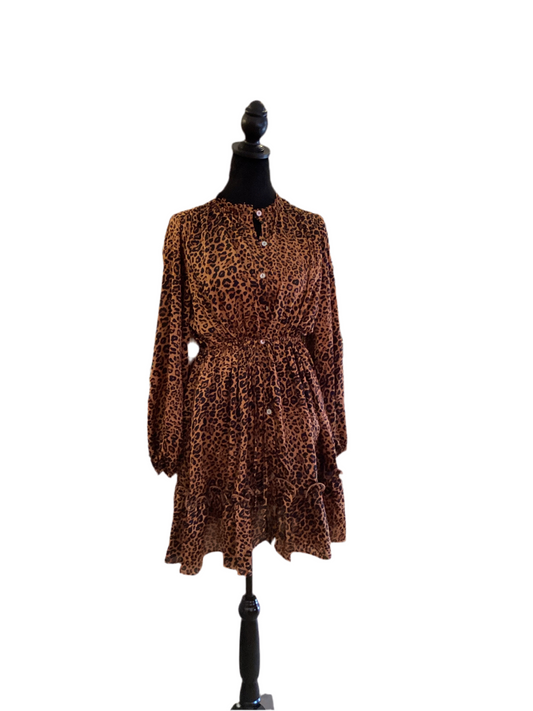 Jodifl leopard print button down draw string waist dress