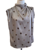 Glam Taupe Cowl Mock Neck Sleeveless Polka Dot Top