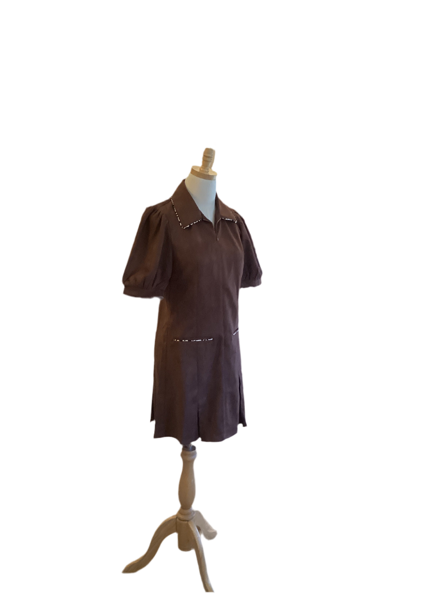 THML brown suede zip front short sleeve dress