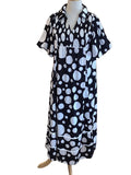 Jodifl black maxi with white polka dots, smocked bodice,v neck, puff sleeve and side pockets