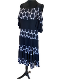 Joseph Ribkoff black/beige ruffle top cold shoulder dress