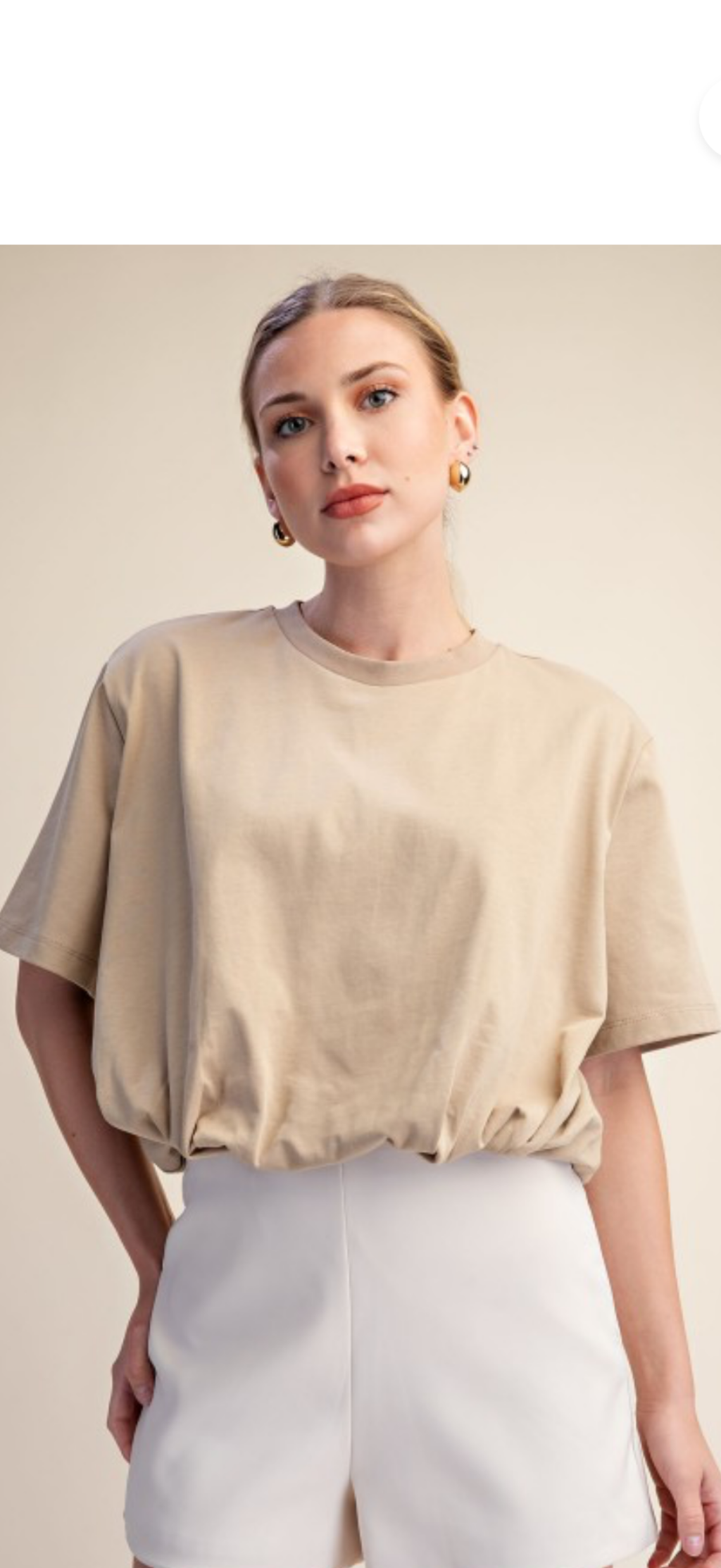 Glam taupe round neck short sleeve t shirt with bubble hem