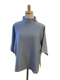 Jodifl sky blue mock neck cuffed short sleeve sweater