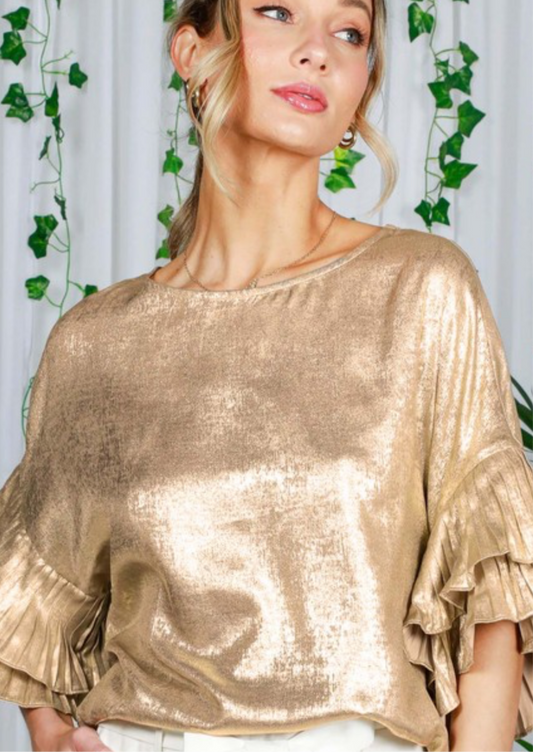 Gold Lame’ Tunic with Ruffle Sleeve