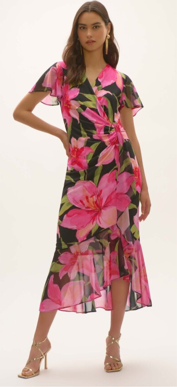 Joseph Ribkoff Floral V-neck Wrap Dress