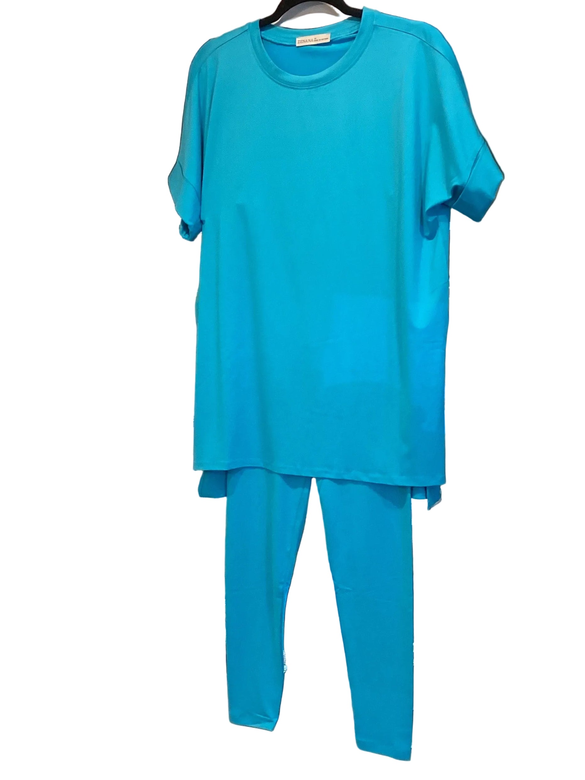 Zenana turquoise short sleeve long set with leggings