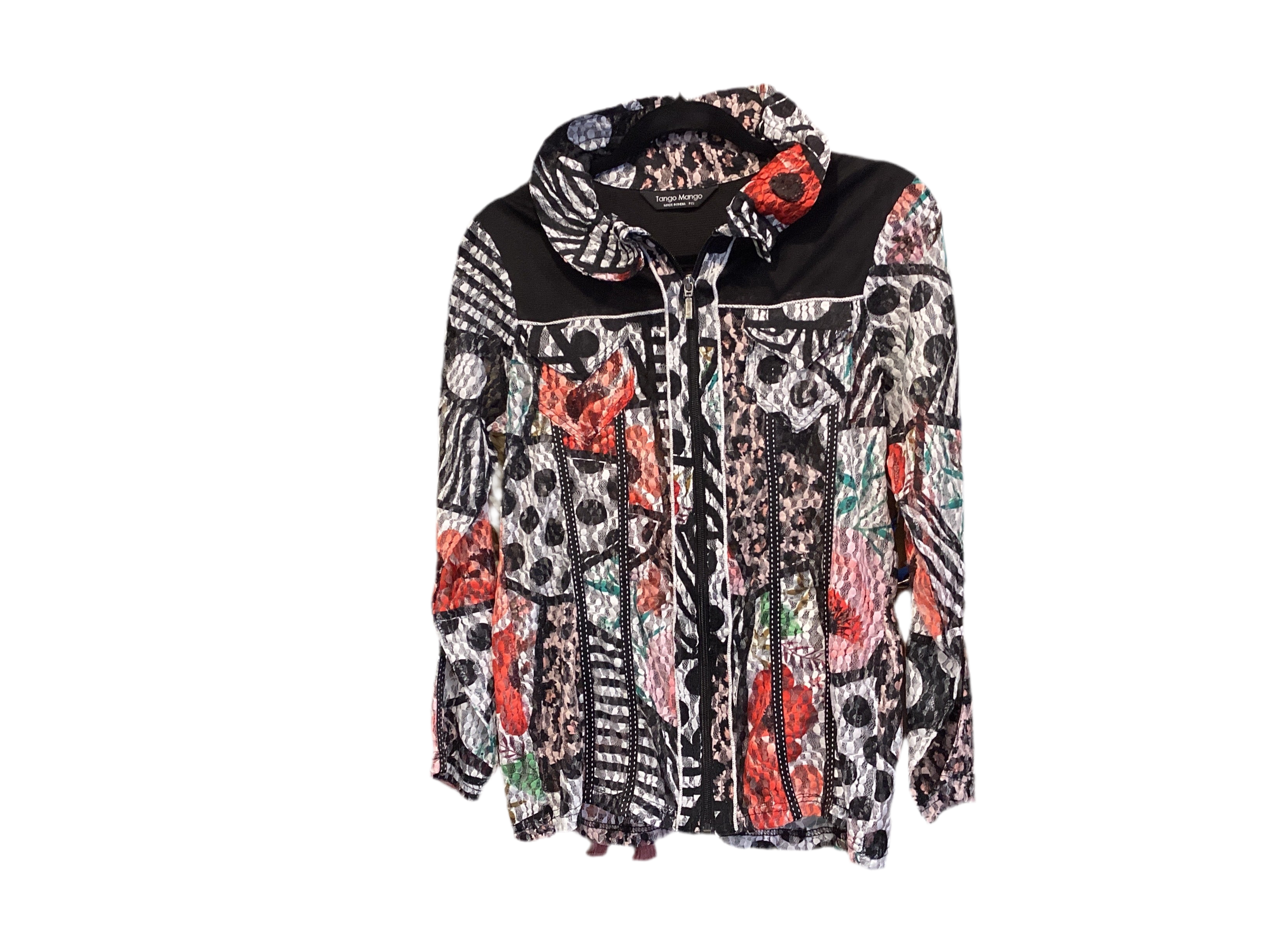 Tango mango black print mesh zip top