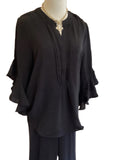 Gigio black vneck top with flutter sleeves