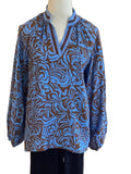 Jodifl brown/blue print v neck long sleeve top