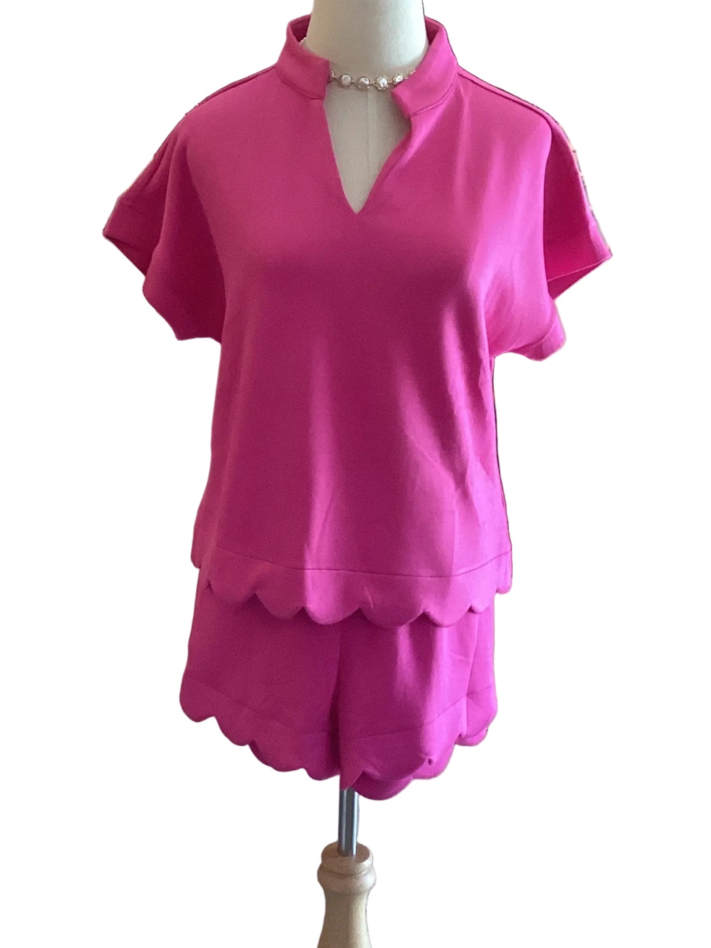Jodifl Hot Pink Scalloped Hem Short Set