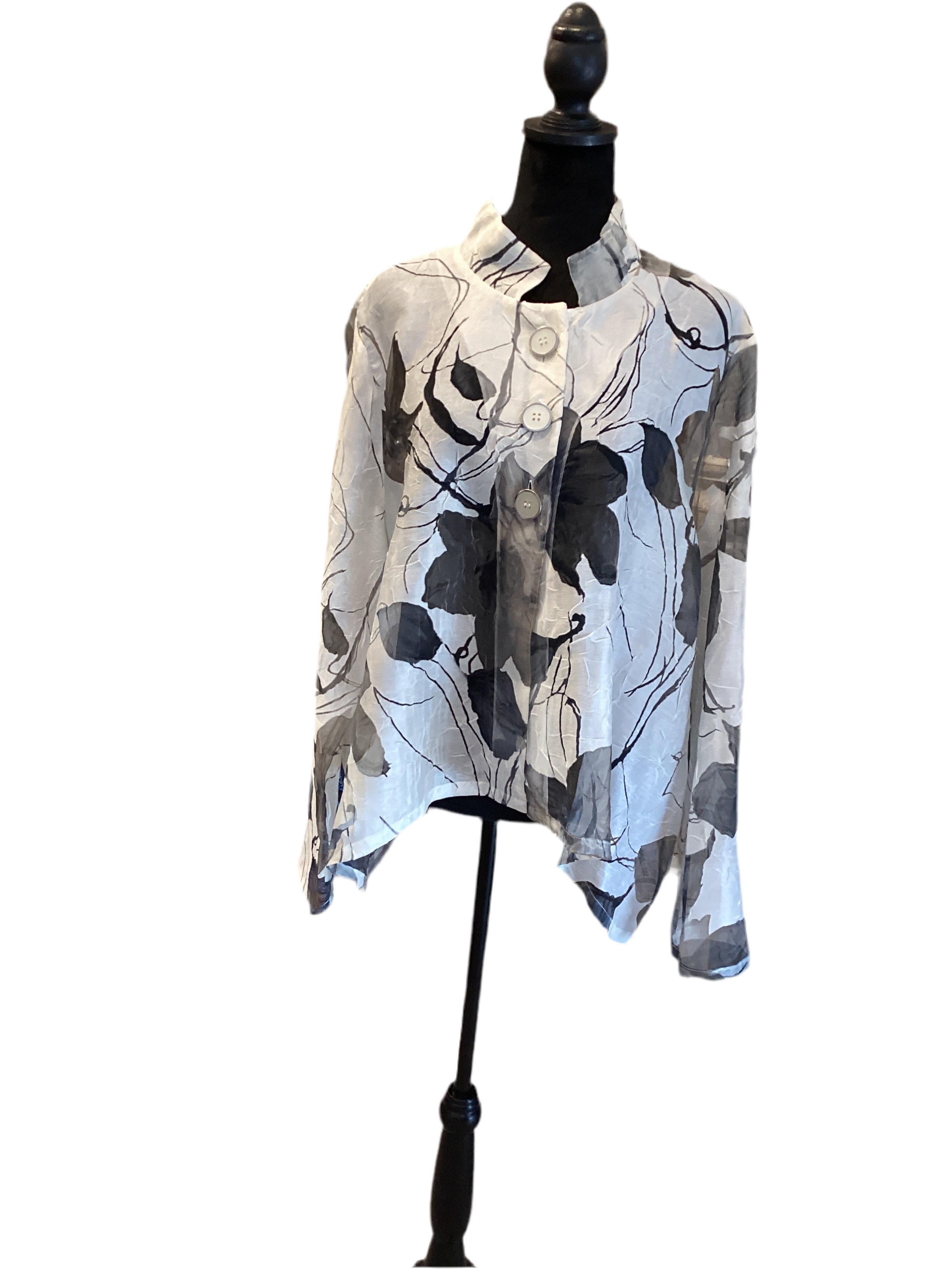 Joseph Ribkoff white / gray sheer front 3 button jacket