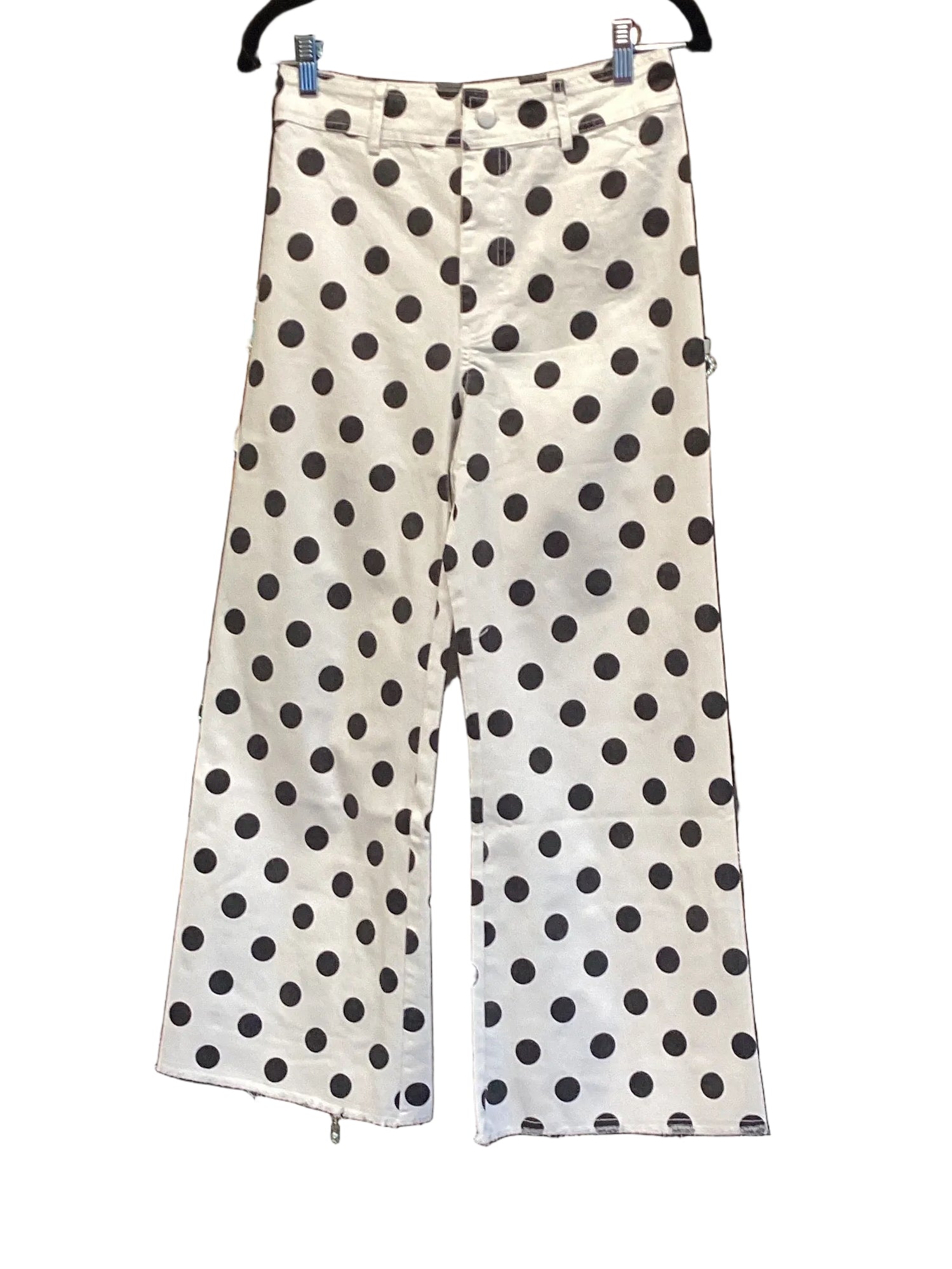 LovLov ivory denim black polka dot wide leg jeans