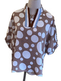 Jodifl Taupe Polka Dot V-Neck Top