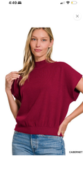 Zenana Cabernet Short Sleeve Mock Neck Knit Top