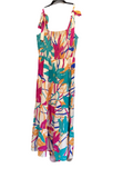 THML green pink orange maxi shoulder tie sundress
