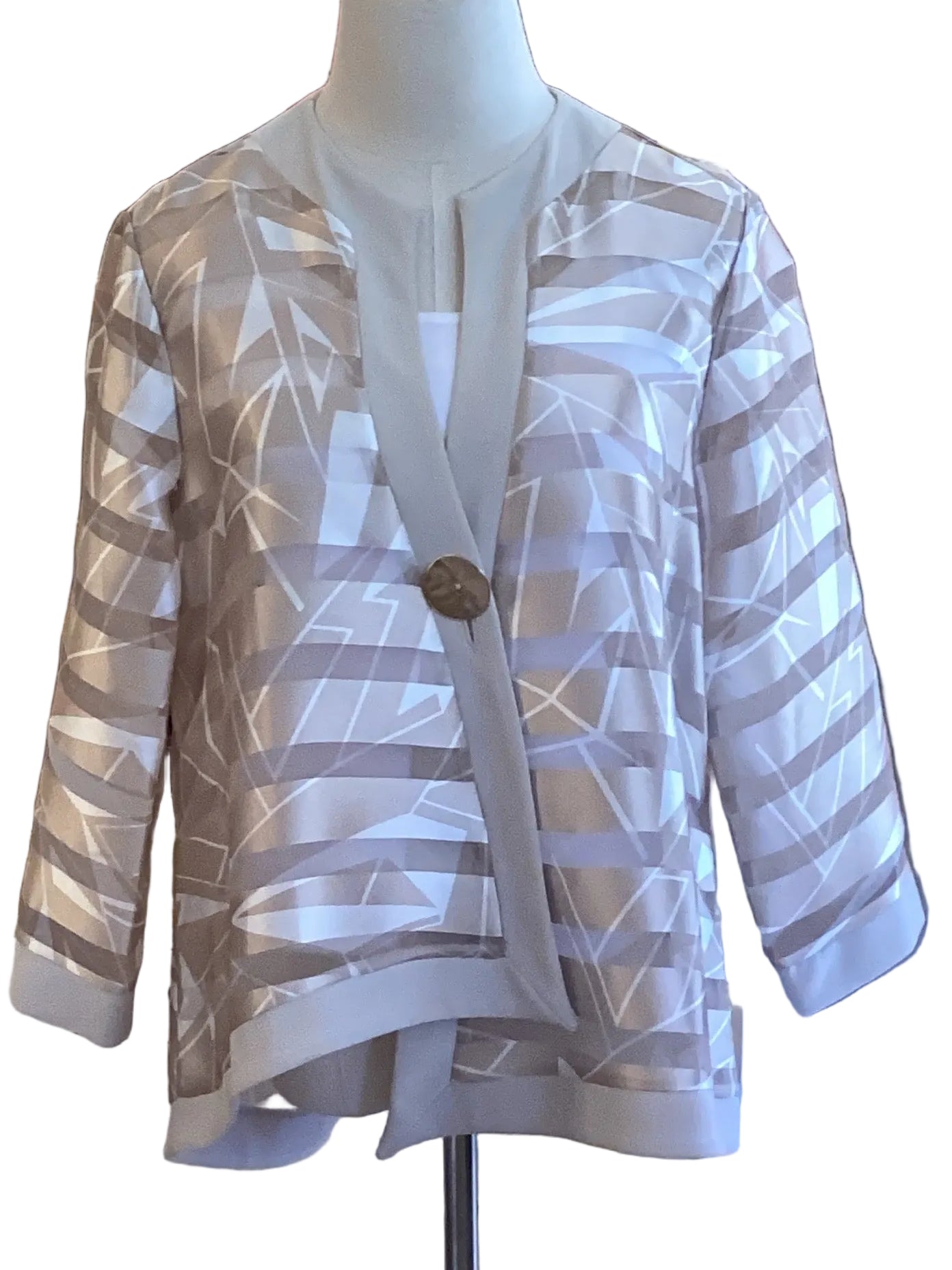 Joseph Ribkoff taupe and white swing jacket