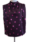 Glam Plum cowl mock neck sleeveless polka dot top