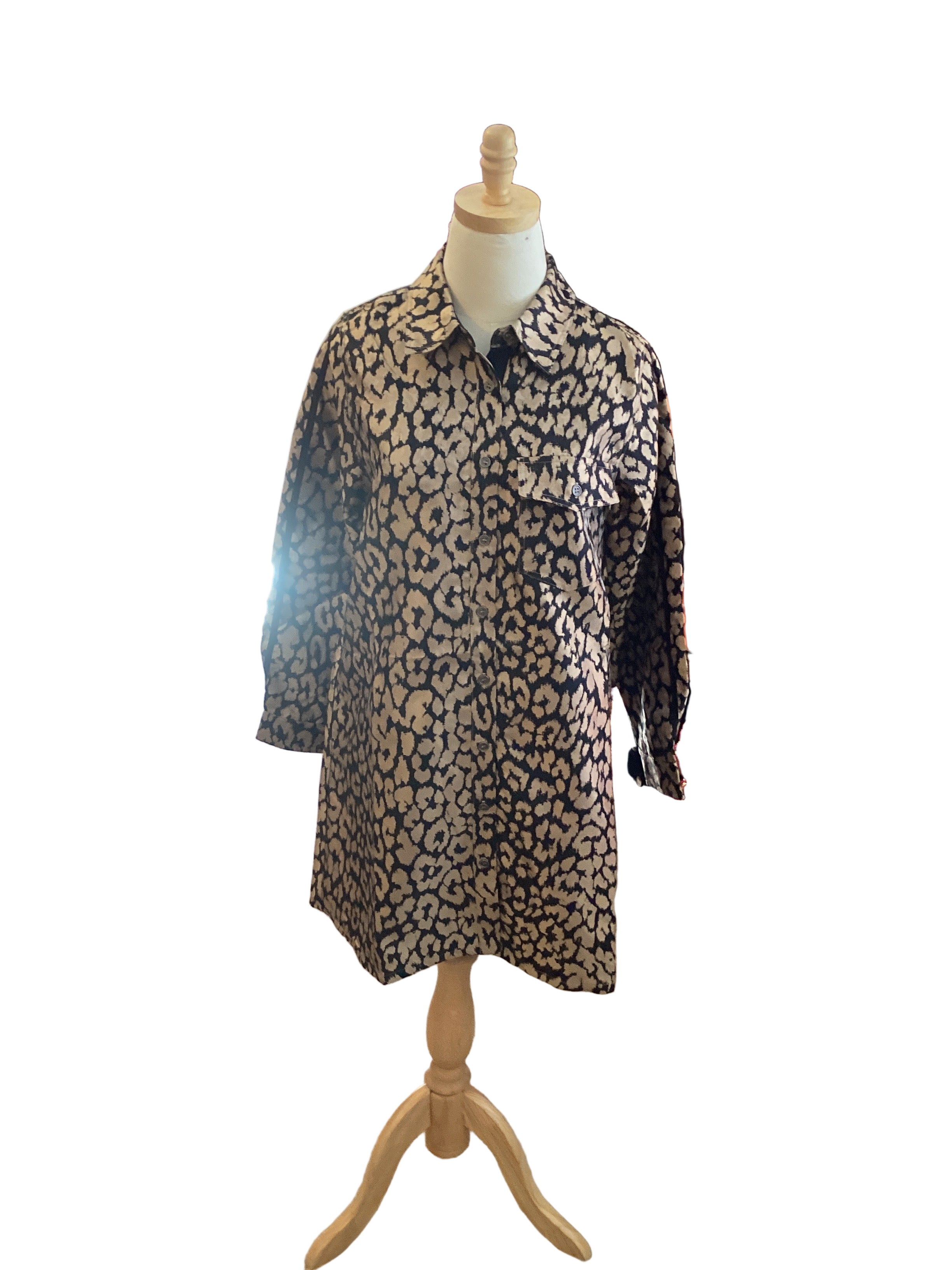Jodifl black and tan/brown animal print long sleeve button up dress
