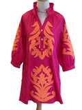 Jodifl Hot Pink and Orange Appliqué Dress with 3/4 Sleeves