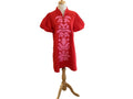 Jodifl Red Puff Sleeve Dress with Pink Embroidered Appliqué