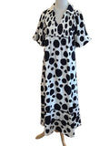 Jodifl ivory maxi with black polka dots,smocked bodice,v neck,puff sleeve and side pockets