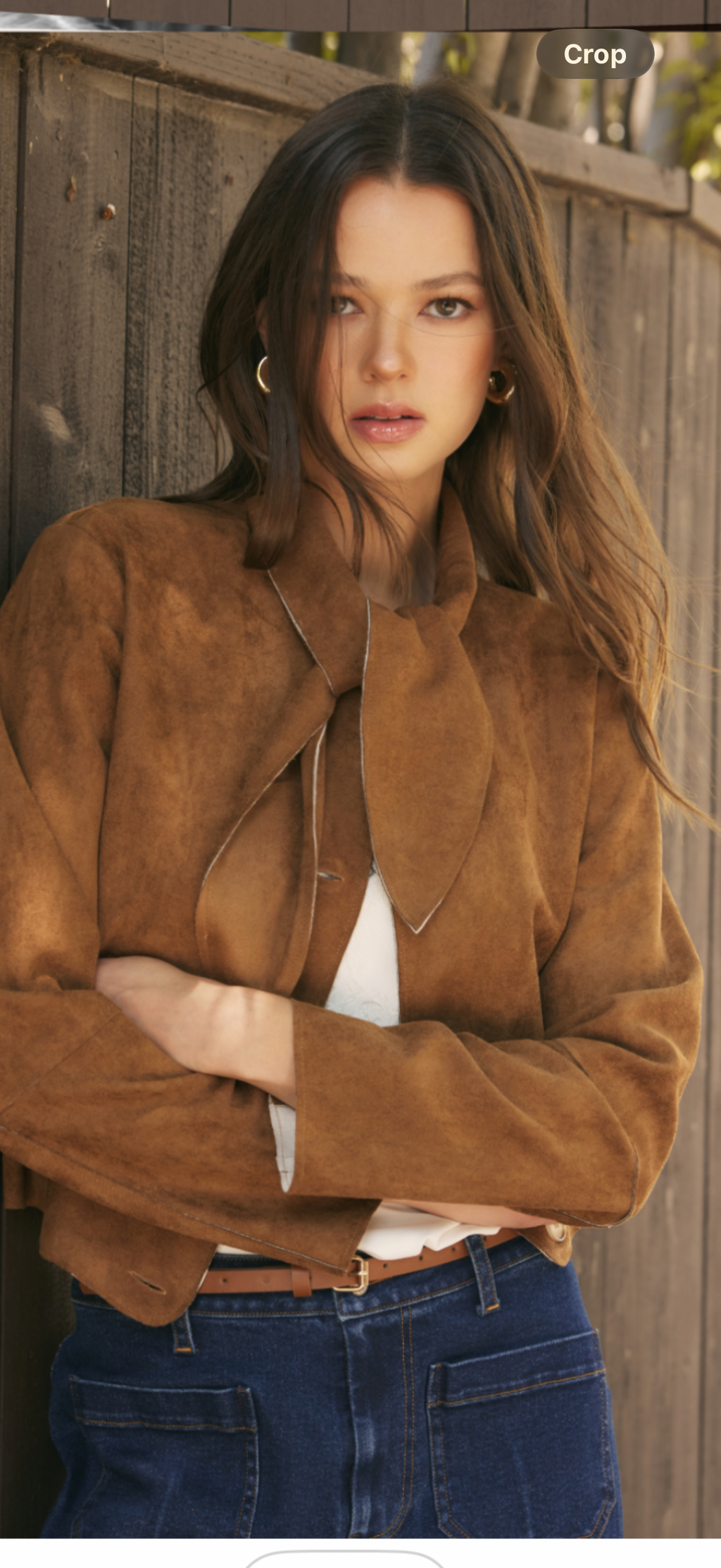 Entro brown button up suede jacket with neck tie and pockets