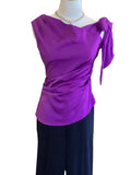 Glam purple asymmetric one shoulder satin bow top